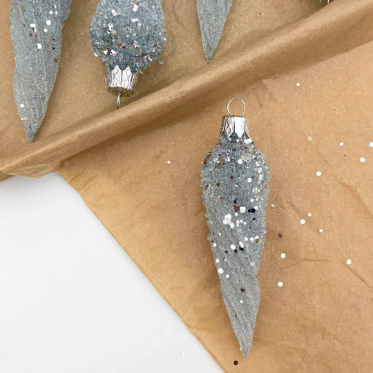 Light Blue Frosted Twist Icicle Blown Glass Christmas Ornament ~ Czech Republic ~ 4" long