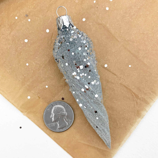 Light Blue Frosted Twist Icicle Blown Glass Christmas Ornament ~ Czech Republic ~ 4" long