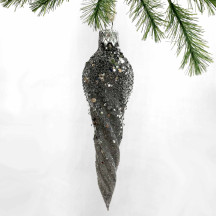 Smoke Grey Frosted Twist Icicle Blown Glass Christmas Ornament ~ Czech Republic ~ 4" long