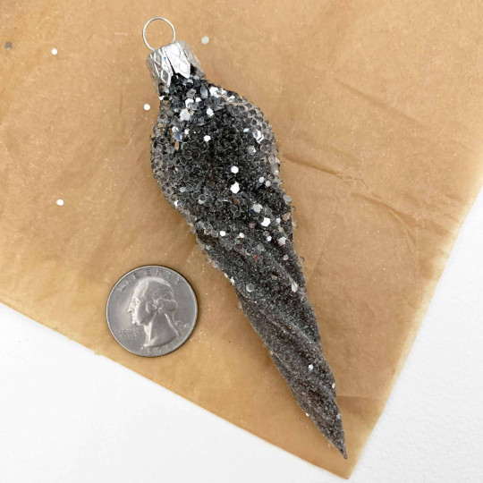 Smoke Grey Frosted Twist Icicle Blown Glass Christmas Ornament ~ Czech Republic ~ 4" long