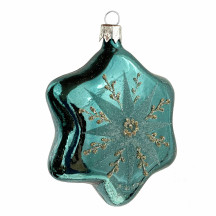 Teal Star Blown Glass Ornament ~ Czech Republic ~ 3-3/4" tall