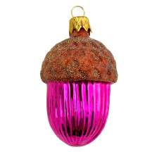 Large Hot Pink Woodland Acorn Christmas Ornament ~ Czech Republic ~ 2-3/4" tall