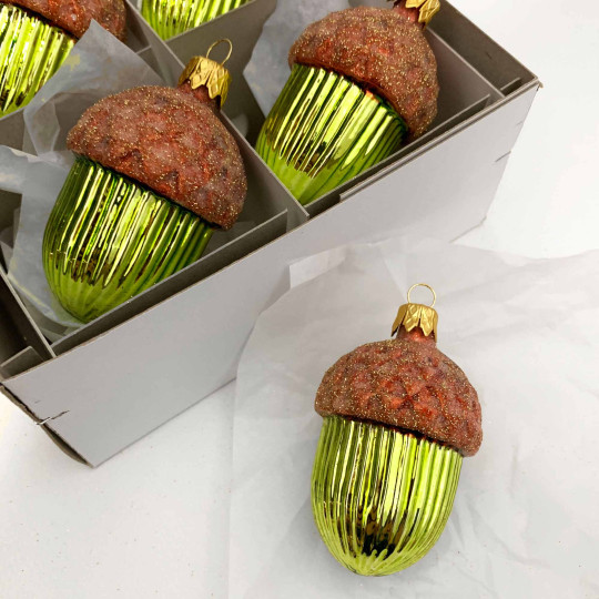 Large Lime Green Woodland Acorn Christmas Ornament ~ Czech Republic ~ 2-3/4" tall