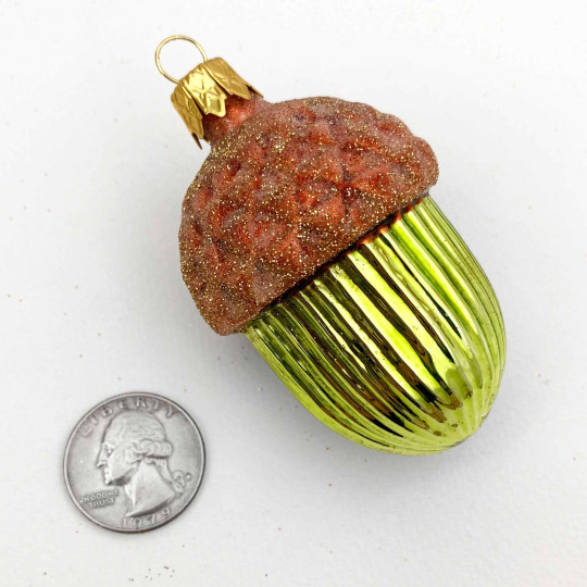 Large Lime Green Woodland Acorn Christmas Ornament ~ Czech Republic ~ 2-3/4" tall