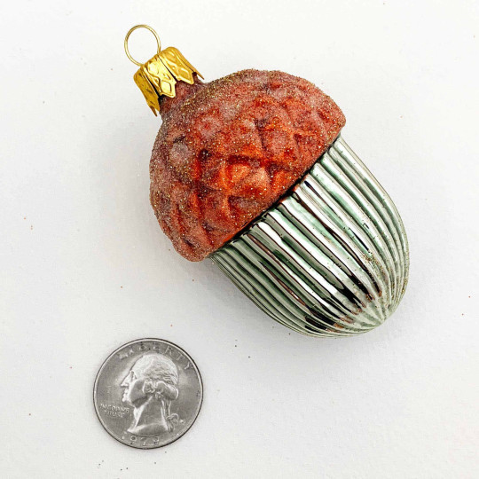 Large Light Green Woodland Acorn Christmas Ornament ~ Czech Republic ~ 2-3/4" tall