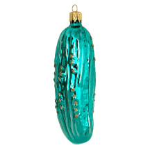 Aqua Blown Glass Cucumber Ornament ~ Czech Republic ~ 4"