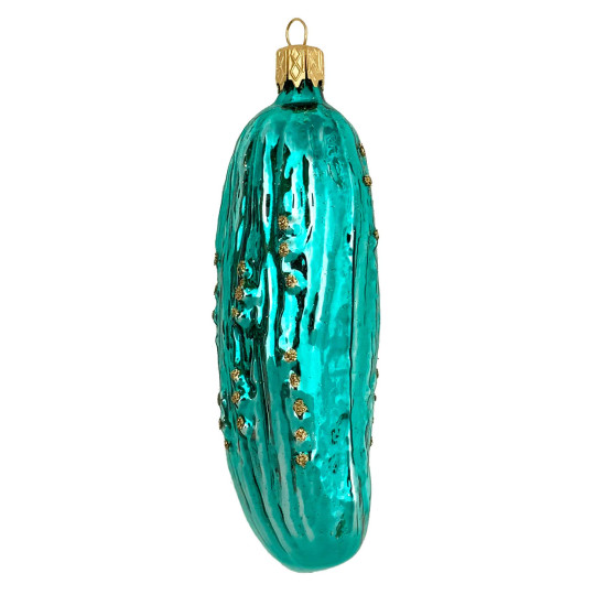 Aqua Blown Glass Cucumber Ornament ~ Czech Republic ~ 4"
