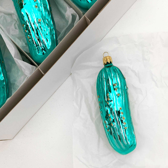 Aqua Blown Glass Cucumber Ornament ~ Czech Republic ~ 4"