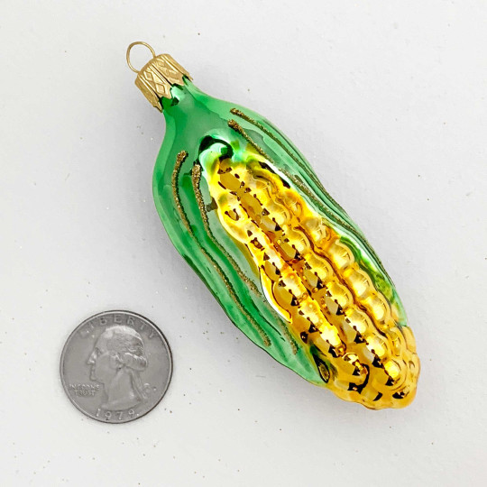 Light Green and Yellow Blown Glass Corn Ornament ~ Czech Republic ~ 3-1/4" long
