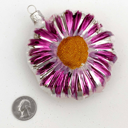 Large Purple Blown Glass Flower Ornament ~ Czech Republic ~ 4" tall