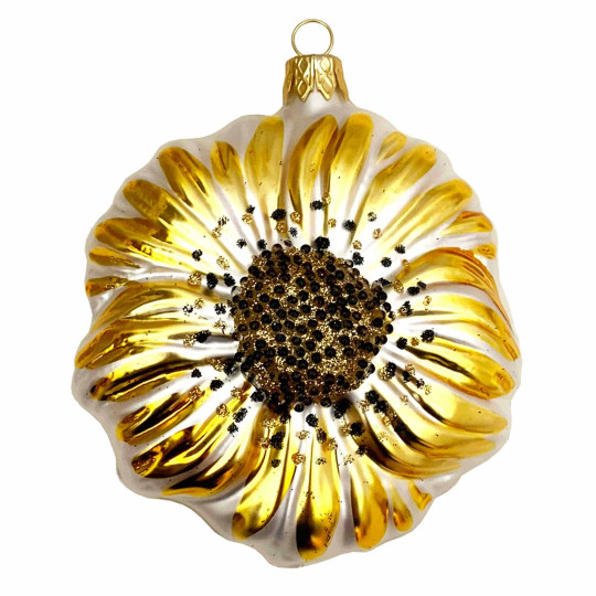 Large Yellow Blown Glass Flower Ornament ~ Czech Republic ~ 4" tall