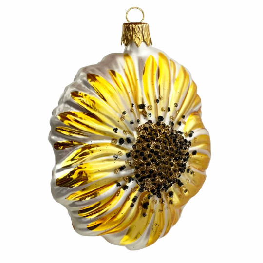Large Yellow Blown Glass Flower Ornament ~ Czech Republic ~ 4" tall