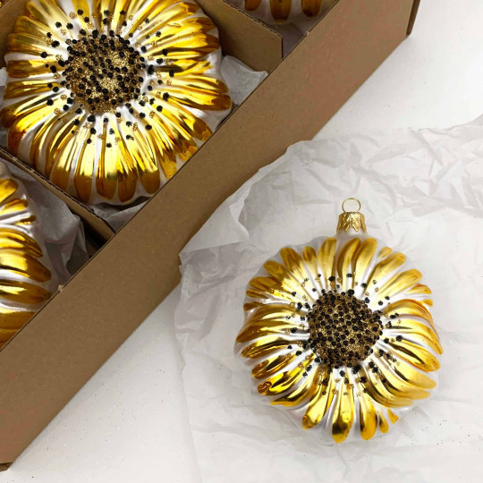 Large Yellow Blown Glass Flower Ornament ~ Czech Republic ~ 4" tall
