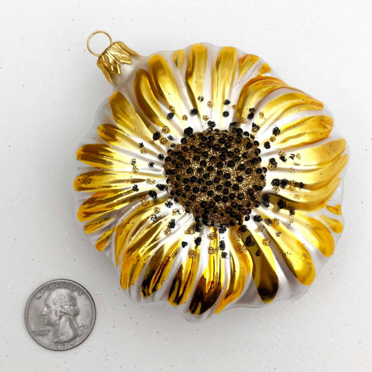 Large Yellow Blown Glass Flower Ornament ~ Czech Republic ~ 4" tall