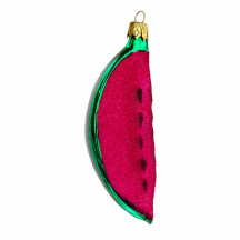 Magenta Watermelon Slice Blown Glass Ornament ~ Czech Republic ~ 4" long