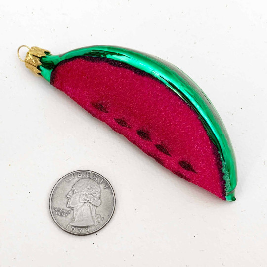 Magenta Watermelon Slice Blown Glass Ornament ~ Czech Republic ~ 4" long