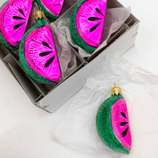 Hot Pink Watermelon Slice Ornament ~ Czech Republic ~ 2-1/2" long