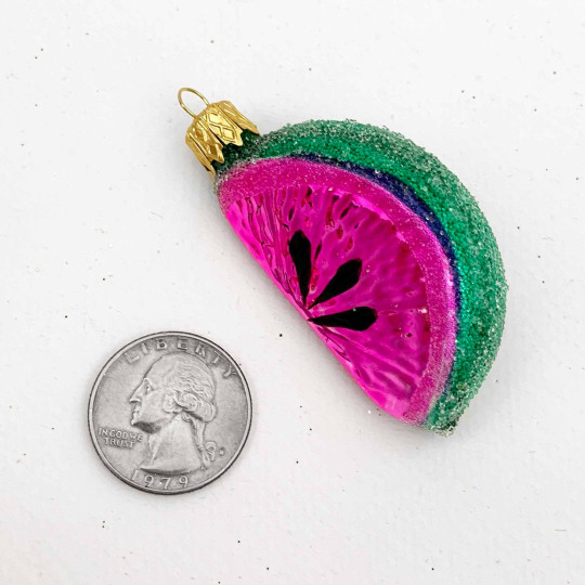 Hot Pink Watermelon Slice Ornament ~ Czech Republic ~ 2-1/2" long