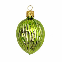 Lime Green Walnut Blown Glass Nut Ornament ~ Czech Republic ~2" tall
