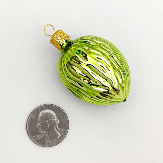 Lime Green Walnut Blown Glass Nut Ornament ~ Czech Republic ~2" tall