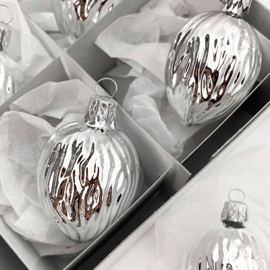Silver Walnut Blown Glass Nut Ornament ~ Czech Republic ~2" tall
