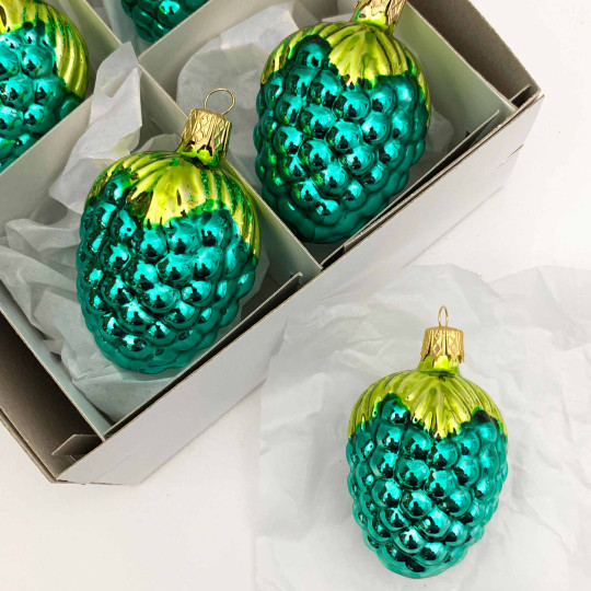 Aqua Blue Berry Blown Glass Ornament ~ Czech Republic ~ 2-3/8" tall