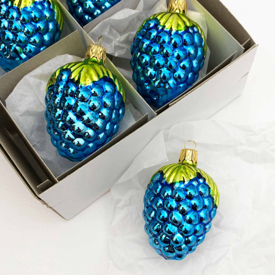 Blue Berry Blown Glass Ornament ~ Czech Republic ~ 2-3/8" tall