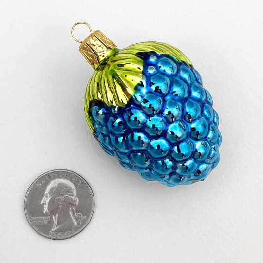 Blue Berry Blown Glass Ornament ~ Czech Republic ~ 2-3/8" tall