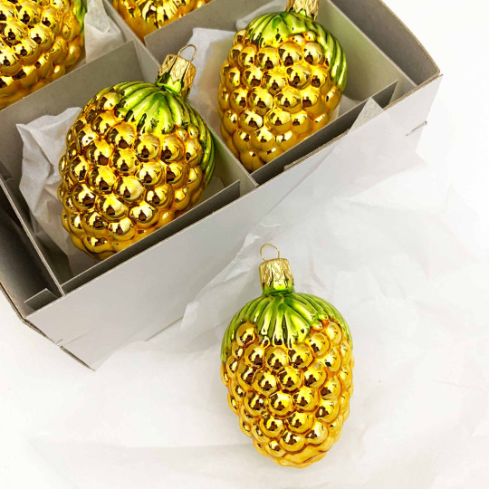 Golden Yellow Berry Blown Glass Ornament ~ Czech Republic ~ 2-3/8" tall