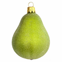 Lime Green Blown Glass Sugared Pear Ornament ~ Czech Republic ~ 3" long