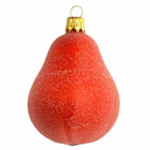 Orange Blown Glass Sugared Pear Ornament ~ Czech Republic ~ 3" long