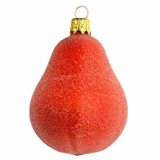Orange Blown Glass Sugared Pear Ornament ~ Czech Republic ~ 3" long