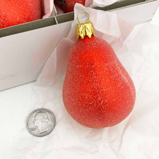 Orange Blown Glass Sugared Pear Ornament ~ Czech Republic ~ 3" long