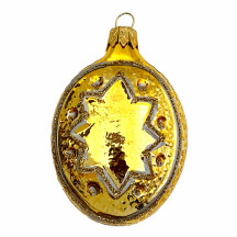 Gold Fancy Star Blown Glass Ornament ~ Czech Republic ~ 3" tall