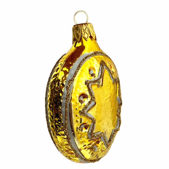 Gold Fancy Star Blown Glass Ornament ~ Czech Republic ~ 3" tall