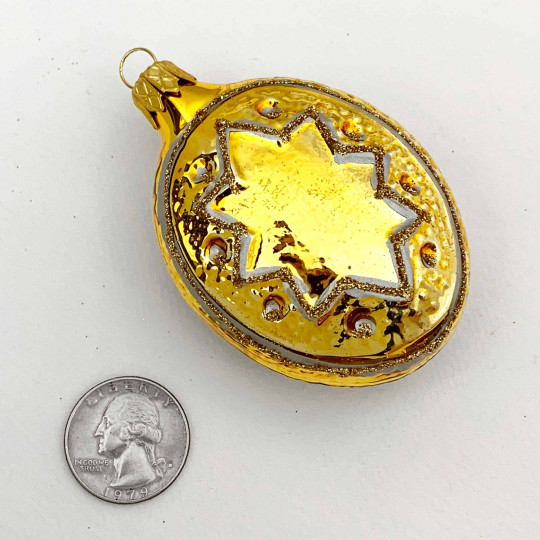 Gold Fancy Star Blown Glass Ornament ~ Czech Republic ~ 3" tall
