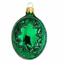Green Fancy Star Blown Glass Ornament ~ Czech Republic ~ 3" tall