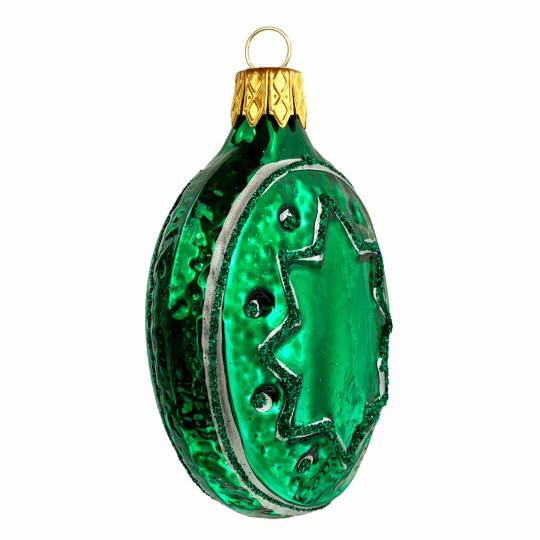 Green Fancy Star Blown Glass Ornament ~ Czech Republic ~ 3" tall