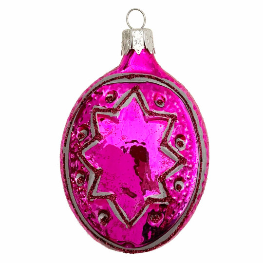 Hot Pink Fancy Star Blown Glass Ornament ~ Czech Republic ~ 3" tall