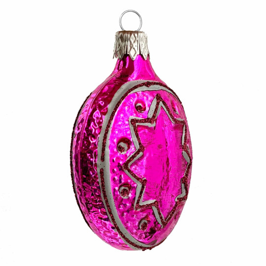 Hot Pink Fancy Star Blown Glass Ornament ~ Czech Republic ~ 3" tall
