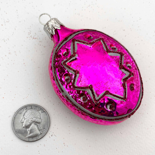 Hot Pink Fancy Star Blown Glass Ornament ~ Czech Republic ~ 3" tall