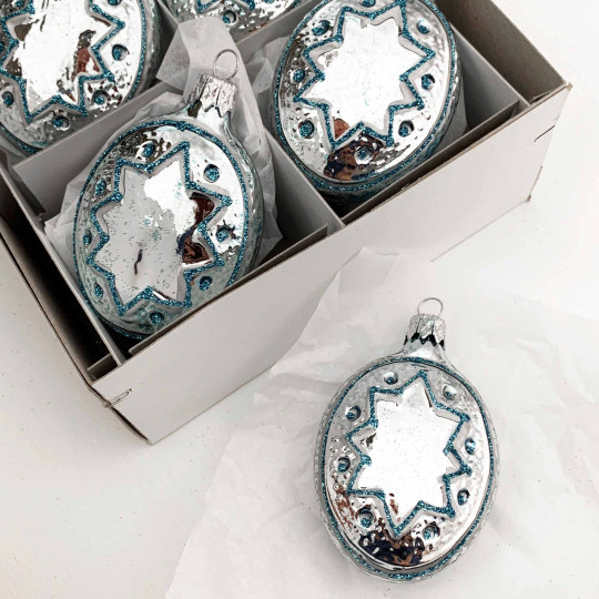 Light Blue Fancy Star Blown Glass Ornament ~ Czech Republic ~ 3" tall