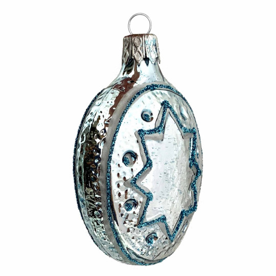 Light Blue Fancy Star Blown Glass Ornament ~ Czech Republic ~ 3" tall
