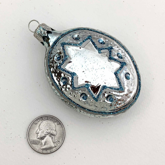 Light Blue Fancy Star Blown Glass Ornament ~ Czech Republic ~ 3" tall