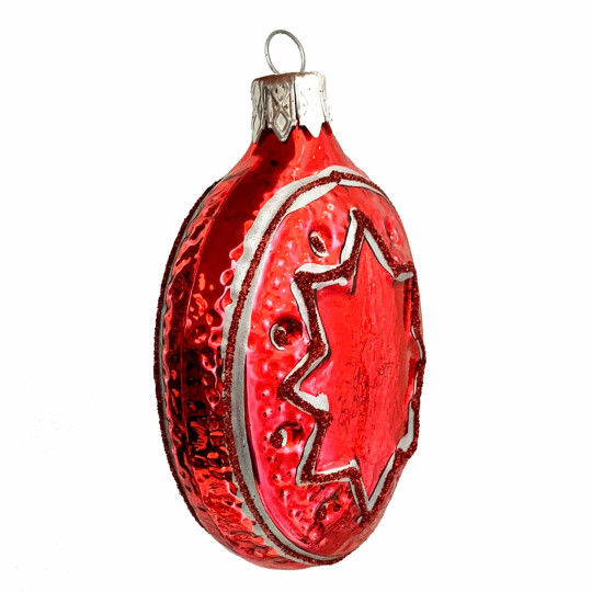 Red Fancy Star Blown Glass Ornament ~ Czech Republic ~ 3" tall