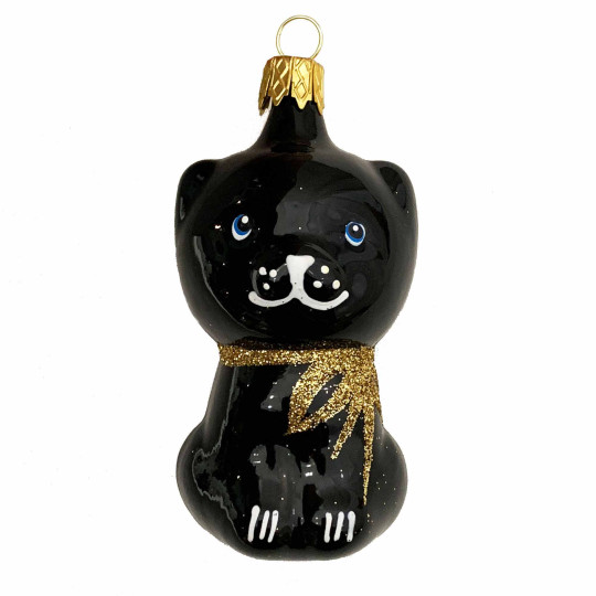 Black Cat Blown Glass Ornament ~ Czech Republic ~ 3" tall