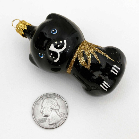 Black Cat Blown Glass Ornament ~ Czech Republic ~ 3" tall