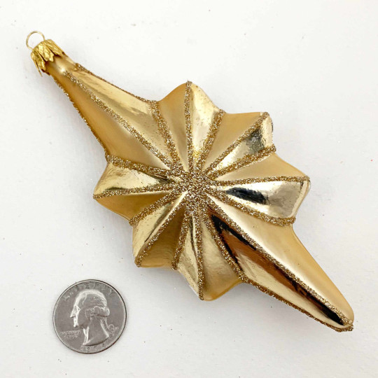 Golden Star Blown Glass Ornament ~ Czech Republic ~ 5-1/2" tall