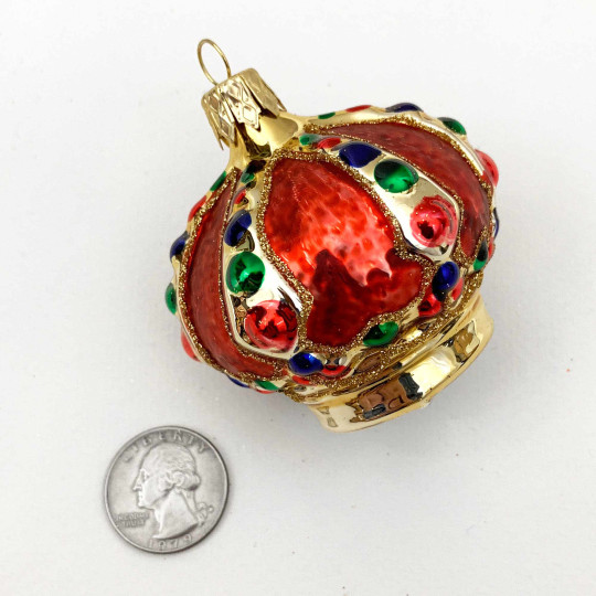 Colorful Royal Crown Blown Glass Ornament ~ Czech Republic ~ 2-1/2" tall