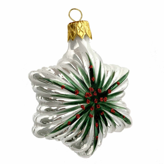 Fancy Christmas Star Blown Glass Ornament ~ Czech Republic ~ 2-3/4" tall